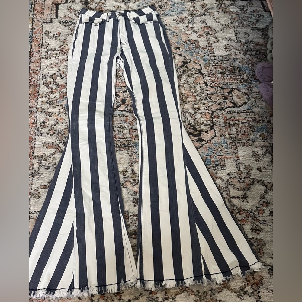 Altar’d State, black and white stripped flare jeans, size: Small